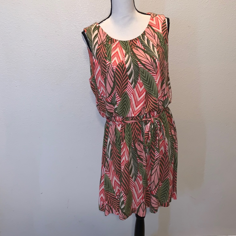 Charming Charlie green pink leaf pattern sleeveless summer dress